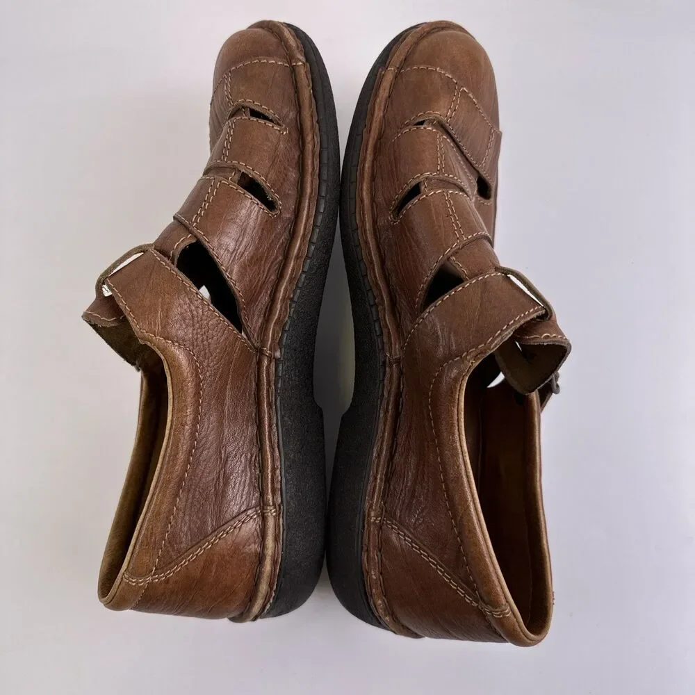 Josef Seibel Fisherman Flat Sandal Closed Toe Brown Leather Buckle 43‎ US 9.5-10